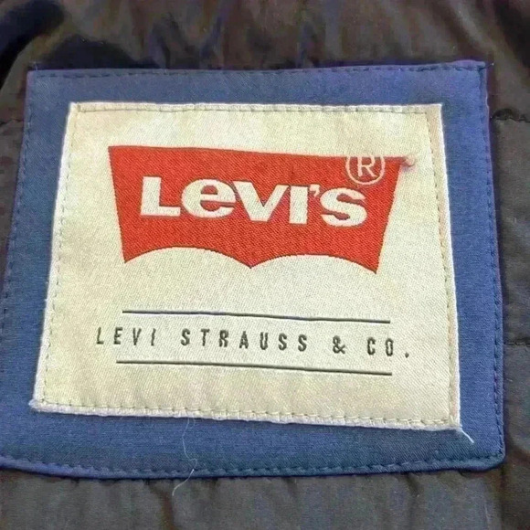 Levi's Men's Hooded Jacket Small Navy Blue Sherpa Lined Hood Quilted Lining - Picture 3 of 12